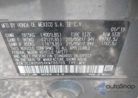 2019 Honda Hr-V Ex from USA, damaged, VIN 3CZRU5H54KM705709